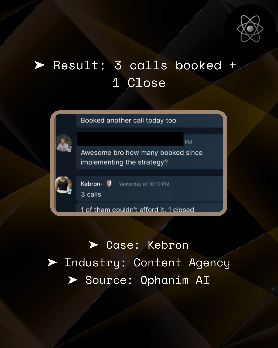 Kebron – 3 calls booked + 1 close